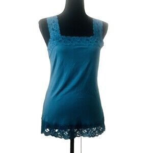 HALOGEN Teal Lace-Trimmed Camisole Tank Top Basic‎  Medium
